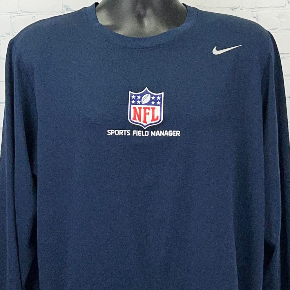 NFL Sports Field Manager T Shirt Nike Dri Fit Long Sleeve Blue Unisex XL X-Large